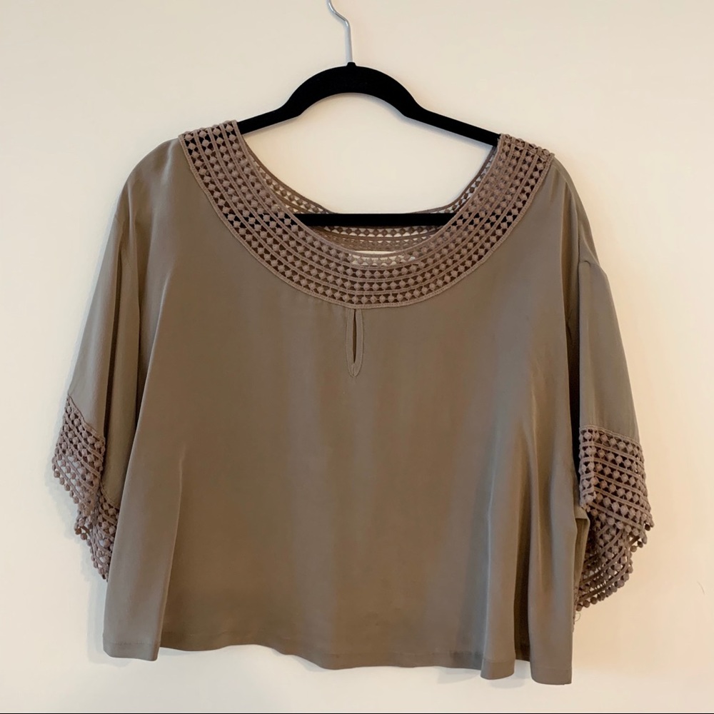 Anthropologie Silk Crochet Trim Top